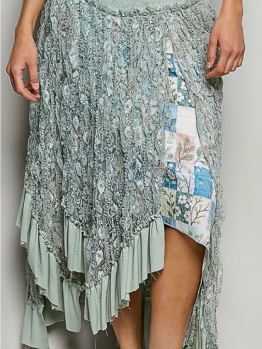 Light blue Textured Ruffle Midi Skirt - Picture 4 of 4